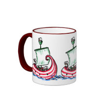 Penguins Sailing in a Christmas Boat Mug