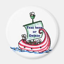 Penguins Sailing in Christmas Boat Magnet w/ Text