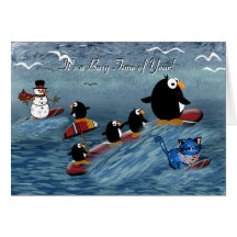 Penguins Surfing Card