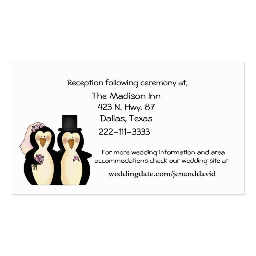 Penguins Wedding enclosure cards Business Card Templates (front side)