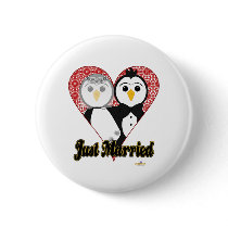Penguins Wedding Lace Heart Just Married buttons