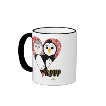 Penguins Wedding Lace Heart RSVP mugs by animalacres Penguins Wedding Lace Heart RSVP mugs