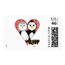 Penguins Wedding Lace Heart RSVP postage