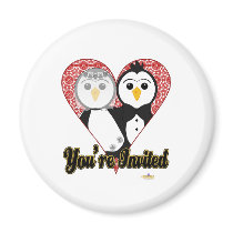 Penguins Wedding Lace Heart You're Invited magnets