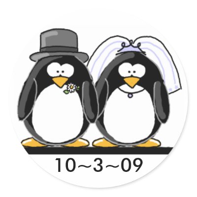 Penguins Wedding Round Stickers