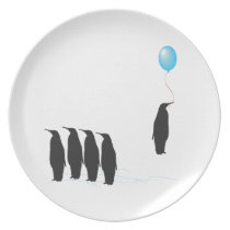 Penguins with balloon plate plates