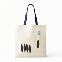 Penguins with balloon tote bag bags