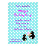 Penguins with ice cream on blue polka dots custom invitations