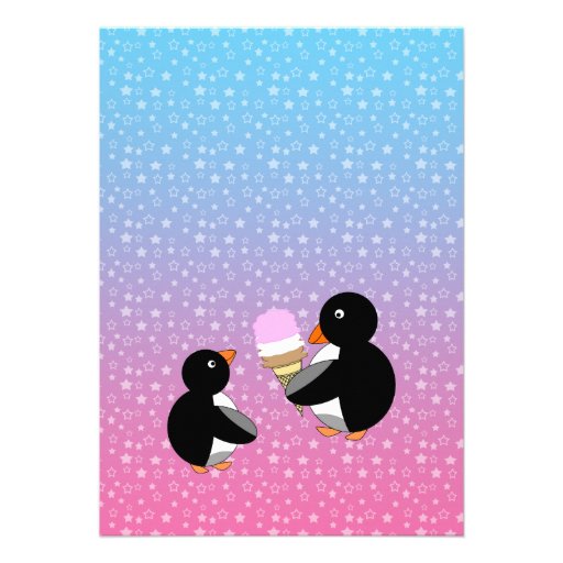 Penguins with ice cream on stars invitation