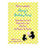 Penguins with ice cream on yellow polkadots invite