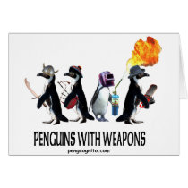 penguins with weapons greeting cards