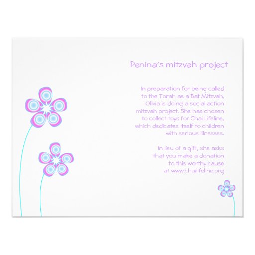 Penina Bat Mitzvah Project Card Personalized Announcement