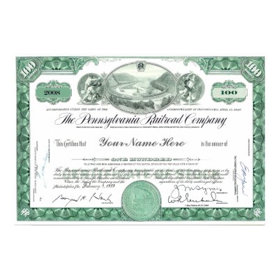 Pennsylvania Railroad CUSTOM Stock Certificate Print by stanrail