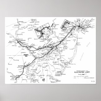 Pennsylvania Railroad Electrified Lines Map 1956 print