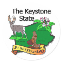Pennsylvania The Keystone State Bird Deer Flower Round Sticker