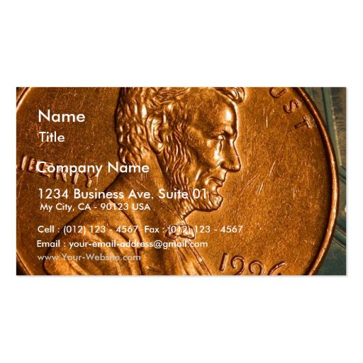 Penny Cents Copper Lincoln Business Cards (front side)