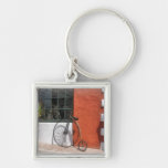 Penny-Farthing in Front of Bike Shop Key Chain