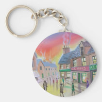 Penny Farthing wet street scene painting keychains