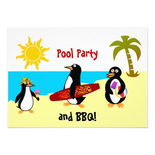 Penquin Pool Party / Beach Party Invitation