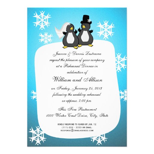 Penquin Wedding Rehearsal Dinner Announcements