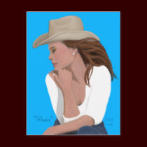 "Pensive" Cowgirl Postcard postcards