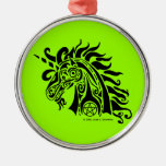 Pentacle Unicorn (black) Premium Round Ornament