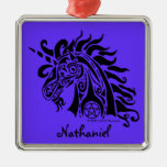 Pentacle Unicorn (black) Premium Square Ornament