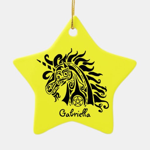 Pentacle Unicorn (black) Star Ornament