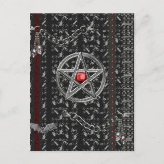 Pentacles and witches Halloween postcard