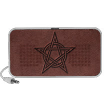 Pentagram - Pagan Magic Symbol on Red Leather speakers