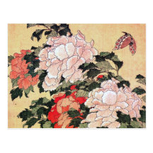 Peonies and Butterfly Hokusai Post Card