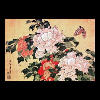 Peonies and Butterfly Hokusai Print