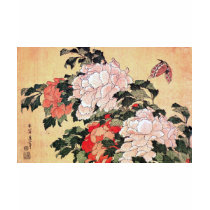 Peonies and Butterfly Hokusai Tee Shirt