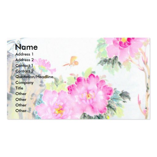 Peonies & Butterflies/Chinese Painting Design Business Card Template (front side)