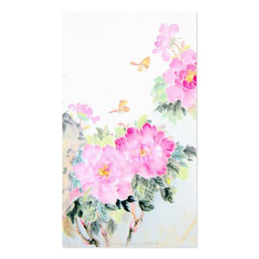 Peonies & Butterflies/Chinese Painting Design Business Card Template (back side)