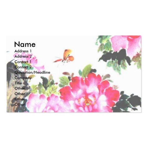 Peonies & Butterflies/Chinese Painting Design Business Card (front side)
