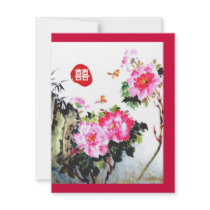 Peonies & Butterflies/Double Happiness Wedding Custom Invites