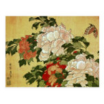 Peonies & Butterflies Hokusai Japanese Fine Art Postcard