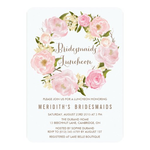 Peonies Wreath Bridesmaids Luncheon Invitation 5" X 7" Invitation Card