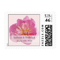 Peony bloom pink modern wedding save the date stamps
