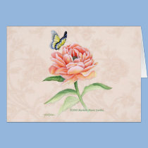 Peony & Butterfly Thank You Greeting Card cards