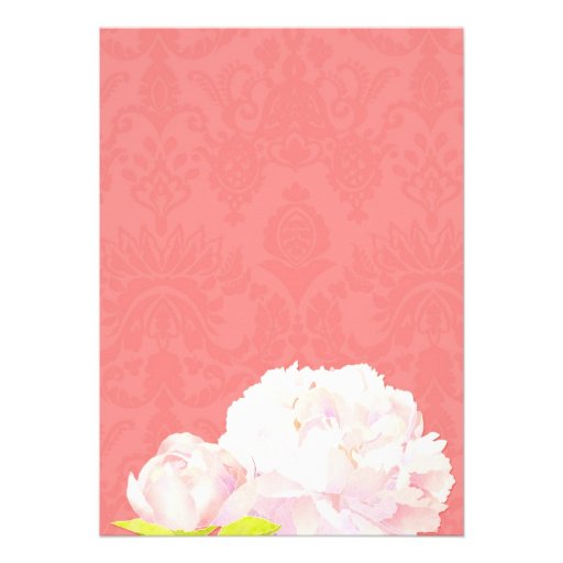 Peony + Damask Coral Reef Color Wedding Invitation