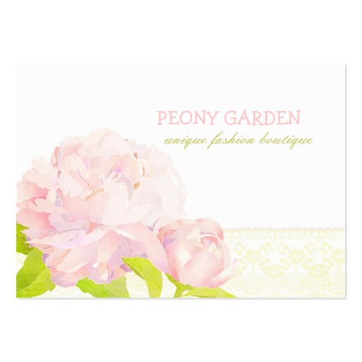Peony + Faux Lace Elegant Fashion Business Cards (front side)