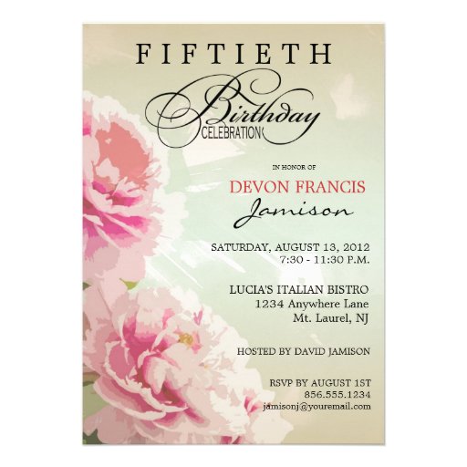 Peony Floral 50th Birthday Party Invitation in Pin