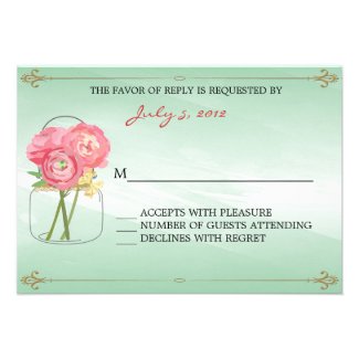 Peony Floral Mason Jar Wedding RSVP Response Cards