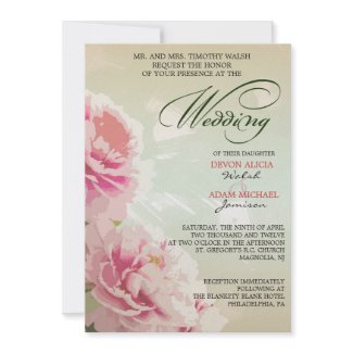 Peony Floral Wedding Invitation in Pink & Green zazzle_invitation