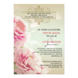 Peony Floral Wedding Invitation Pink, Green & Gold
