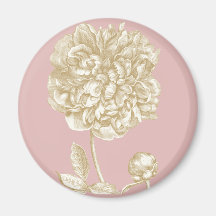 Peony Flower Botanical, Pink and Gold Refrigerator Magnets