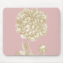 Peony Flower Botanical, Pink and Gold Mouse Pads