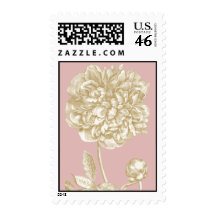 Peony Flower Botanical, Pink and Gold Postage